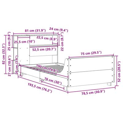 Bedframe zonder matras massief grenenhout wasbruin 75x190 cm