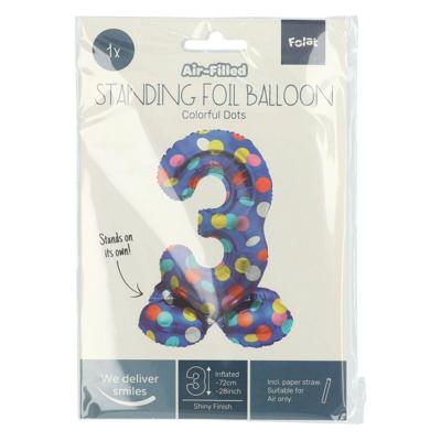 Folat BV Staande folieballon colorful dots cijfer 3 - 72cm Folat BV Staande folieballon colorful dots cijfer 3 - 72cm