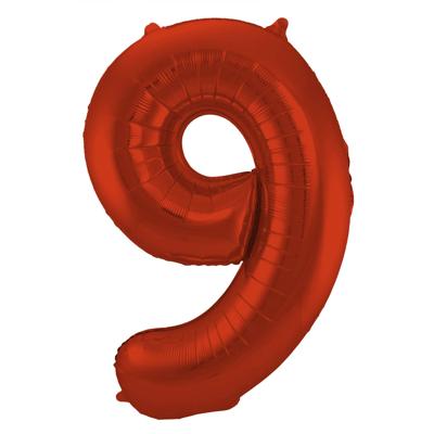 Folieballon Rood Metallic Mat Cijfer 9 - 86 cm
