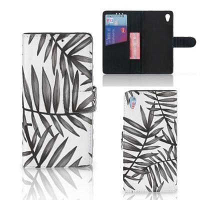 Sony Xperia Z3 Hoesje Leaves Grey | Portemonnee hoesje Sony Xperia Z3 Hoesje Leaves Grey | Portemonnee hoesje