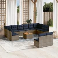 13-delige Loungeset met kussens poly rattan grijs - thumbnail