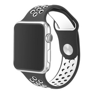 Sportbandje - Maat: M/L - Zwart + Wit - Geschikt voor Apple Watch 44mm / 45mm / 46mm / 49mm