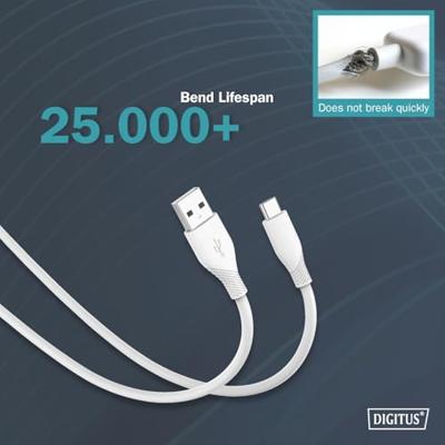 Digitus USB-kabel USB 2.0 USB-A stekker, USB-C stekker 2.00 m Wit (mat) Flexibel, Zeer flexibel, Met USB, Silicone, Uitstekende verouderingseigenschappen, Digitus USB-kabel USB 2.0 USB-A stekker, USB-C stekker 2.00 m Wit (mat) Flexibel, Zeer flexibel, Met USB, Silicone, Uitstekende verouderingseigenschappen,