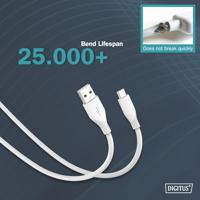 Digitus USB-kabel USB 2.0 USB-A stekker, USB-C stekker 2.00 m Wit (mat) Flexibel, Zeer flexibel, Met USB, Silicone, Uitstekende verouderingseigenschappen, - thumbnail