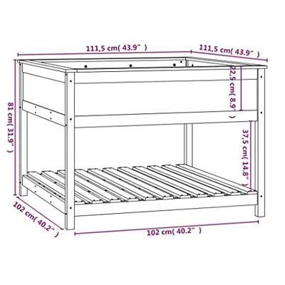 Plantenbak met schap 111,5x111,5x81 cm massief grenenhout zwart