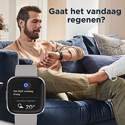 Fitbit Versa 2 Health & Fitness Smartwatch with Voice Control, Sleep Score & Music, One Size, Stone/Mist Grey