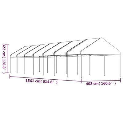 Prieel met dak 15,61x4,08x3,22 m polyetheen wit