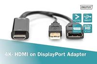 Digitus AK-330101-002-S HDMI-kabel DisplayPort / HDMI / USB Aansluitkabel DisplayPort-bus, HDMI-A-stekker, USB-A stekker 0.2 m Zwart 4K UHD, Afgeschermd - thumbnail