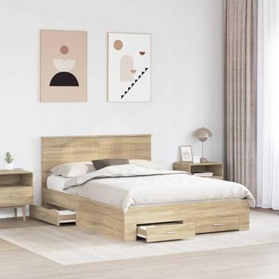 Bedframe met hoofdeinde Sonoma Eiken 135 x 190 cm Bewerkt hout