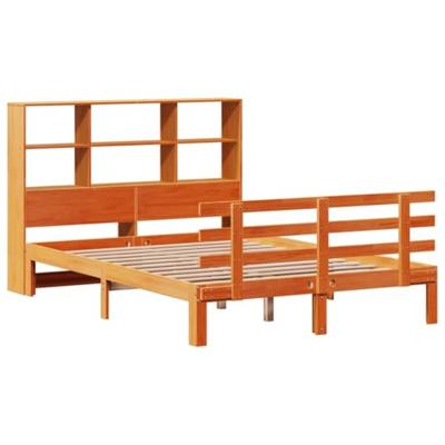 Bed met boekenkast zonder matras grenenhout wasbruin 120x190 cm