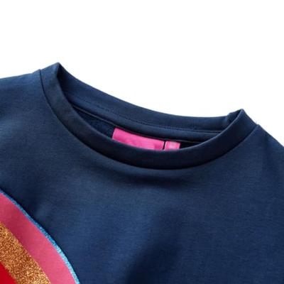 Kindertrui regenboogprint 128 marineblauw