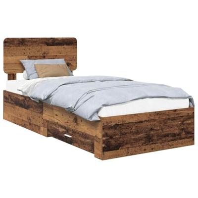 Bedframe met hoofdeinde Oudhout 90 x 190 cm Bewerkt hout