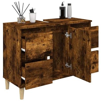 Wastafelkast 80x33x60 cm bewerkt hout gerookt eikenkleurig Wastafelkast 80x33x60 cm bewerkt hout gerookt eikenkleurig