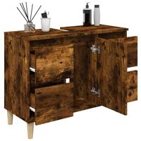 Wastafelkast 80x33x60 cm bewerkt hout gerookt eikenkleurig - thumbnail