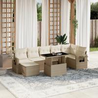 8-delige Loungeset met kussens poly rattan beige - thumbnail