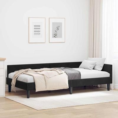 Hoekbedframe Zwart 90 x 190 cm Velvet en Engineered hout
