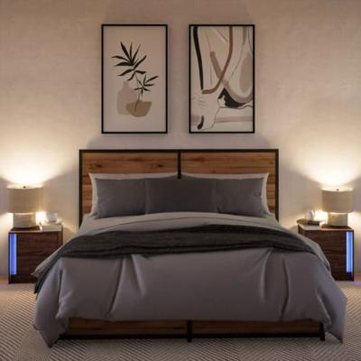 Nachtkastjes met LED 2 st bewerkt hout bruin eikenkleur Nachtkastjes met LED 2 st bewerkt hout bruin eikenkleur