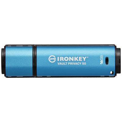 Kingston IronKey Vault Privacy 50 Series USB-stick Retail 16 GB Zwart/blauw IKVP50/16GB USB-A 3.2 Gen 1