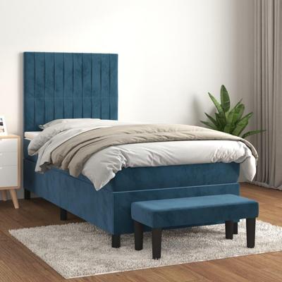 Boxspring met matras fluweel donkerblauw 90x200 cm
