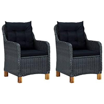 Tuinstoelen 2 st met kussens poly rattan donkergrijs