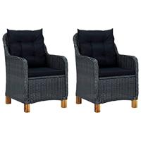 Tuinstoelen 2 st met kussens poly rattan donkergrijs - thumbnail