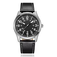 Elegant zilverkleurig herenhorloge met zwarte lederen band - thumbnail