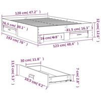 Bedframe met lades bewerkt hout wit 120x190 cm - thumbnail