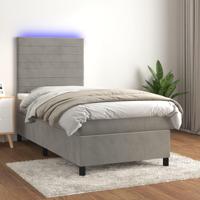 Boxspring met matras en LED fluweel lichtgrijs 90x190 cm - thumbnail