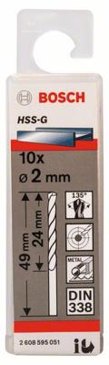 Bosch Accessories 2608595051 2608595051 HSS Metaal-spiraalboor 2 mm Gezamenlijke lengte 49 mm Geslepen DIN 338 Cilinderschacht 10 stuk(s) Bosch Accessories 2608595051 2608595051 HSS Metaal-spiraalboor 2 mm Gezamenlijke lengte 49 mm Geslepen DIN 338 Cilinderschacht 10 stuk(s)