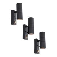 Set van 3 Blenda Wandlamp Zwart - 2700K Warm Wit - 8 watt 690 lumen - Bewegingssensor en Schemerschakelaar - IP44 Waterdicht - Up & Downlight voor buiten - thumbnail