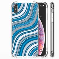 Apple iPhone Xs Max Doorzichtige Silicone Hoesje Waves Blue - thumbnail