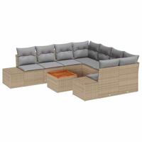 Tuinbankenset met kussen 9 pcs Beige poly rattan - thumbnail