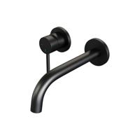 Inbouw Wastafelmengkraan Brauer Black Edition Coldstart Gebogen Uitloop Ronde Hendel Links Mat Zwart Met Rozetten - thumbnail
