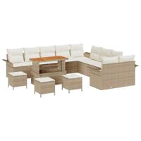 Tuinbankenset met kussen 14 pcs Beige poly rattan - thumbnail