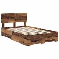 Bedframe met hoofdeinde Oudhout 135 x 190 cm Bewerkt hout - thumbnail