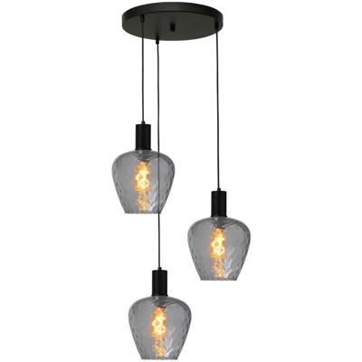 Masterlight 3-lichts vide hanglamp - zwart -Porto met Diamond smoke glazen - 2712-05-05-35-3-5
