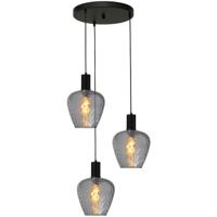 Masterlight 3-lichts vide hanglamp - zwart -Porto met Diamond smoke glazen - 2712-05-05-35-3-5 - thumbnail