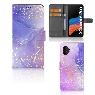 Hoesje voor Samsung Galaxy Xcover 6 Pro Watercolor Paars | Portemonnee hoesje Hoesje voor Samsung Galaxy Xcover 6 Pro Watercolor Paars | Portemonnee hoesje