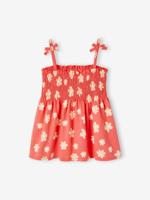 Meisjeshemd met smokwerk en bloemenprint rood - thumbnail