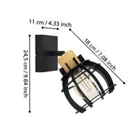 Eglo WandlampjeStillington 1 zwart met hout - 43926 - thumbnail