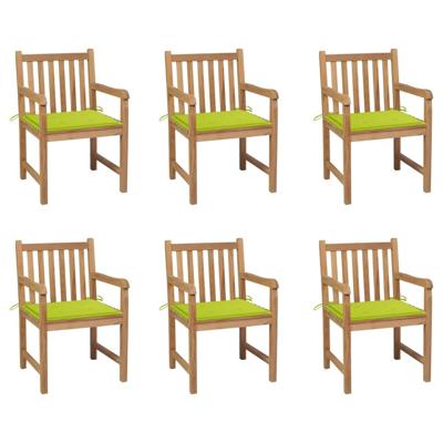 Tuinstoelen 6 st met heldergroene kussens massief teakhout