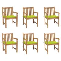 Tuinstoelen 6 st met heldergroene kussens massief teakhout - thumbnail
