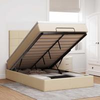 Ottoman bed met matras en LED's 120x190cm stof crèmekleurig - thumbnail