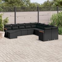 11-delige Loungeset met kussens poly rattan zwart - thumbnail