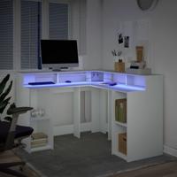 Bureau met LED-verlichting 130x130x91 cm bewerkt hout wit - thumbnail