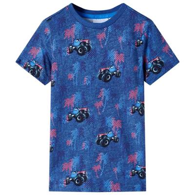 Kindershirt met monstertruckprint 128 gemleerd donkerblauw
