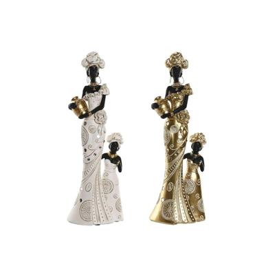 Decoratieve figuren Home ESPRIT Wit Zwart Gouden Afrikaanse 10 x 7 x 31 cm (2 Stuks)