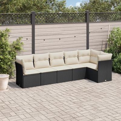 7-delige Loungeset met kussens poly rattan zwart