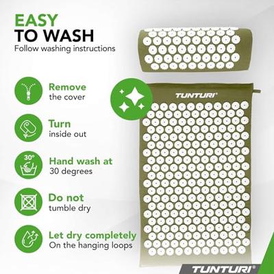 Tunturi Spijkermat met kussen - Acupressuur - Meditatie Mat - Acupunctuur Set - 68x42x2 cm - Legergroen