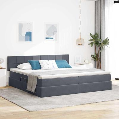 Bed met LED -striplichten Donkergrijs 200 x 200 cm Fluweel